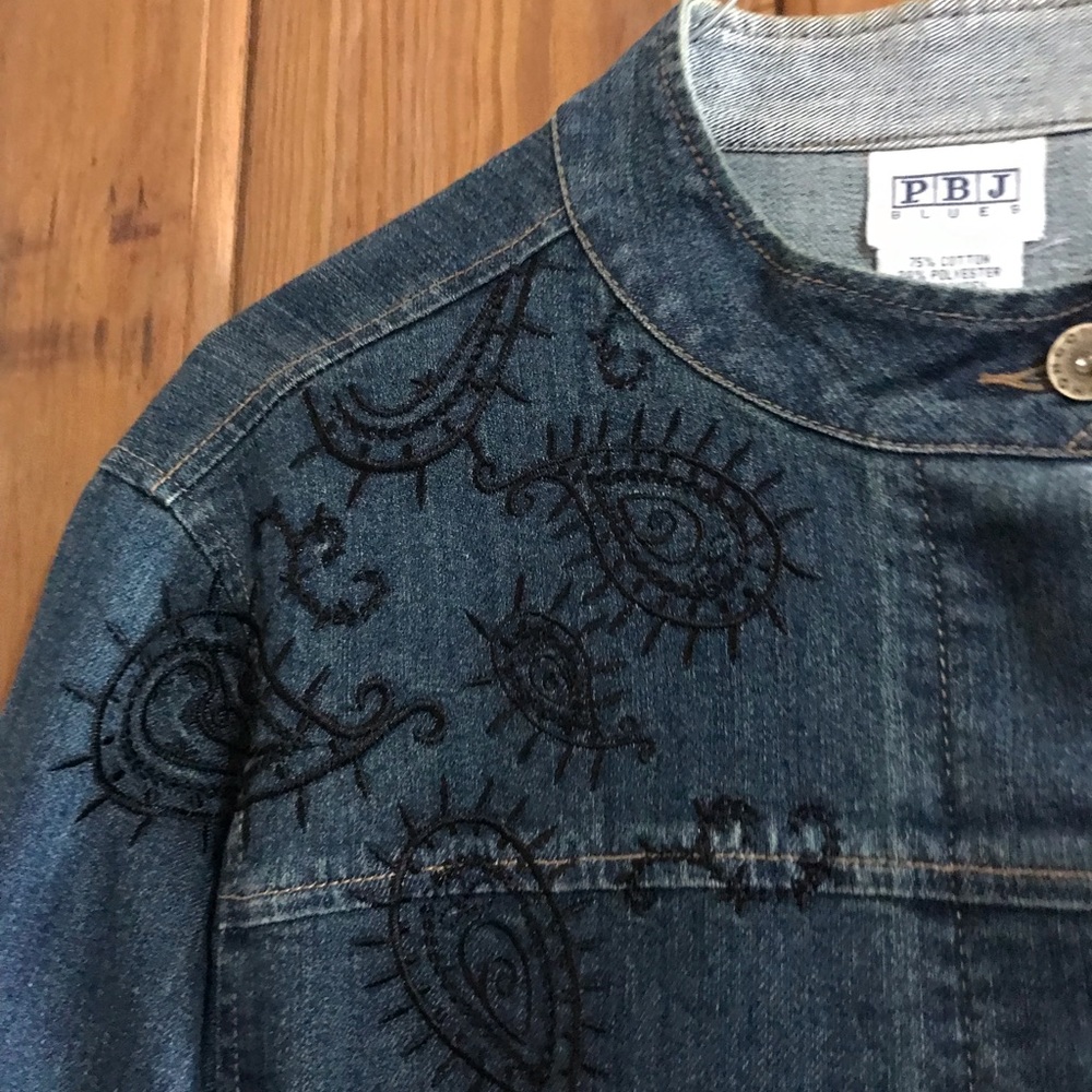 PBJ Blue Embroidered Denim Jean Jacket